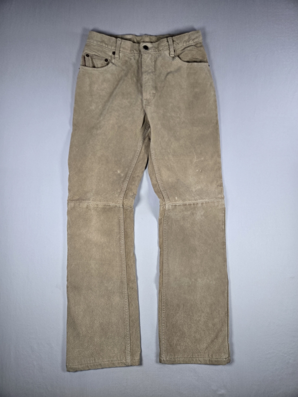 Vintage Skotts Washable Suede Leather Straight Leg Biker Pants Tan Beige 6 W28